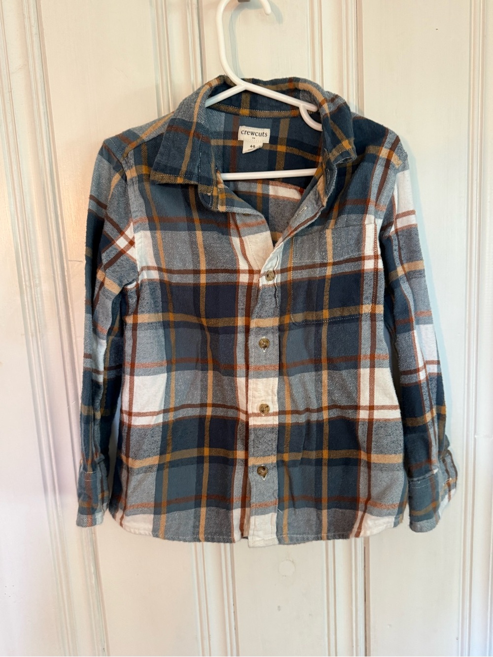 Crewcuts Plaid Flannel Button-Down Shirt in Blue, White & Brown